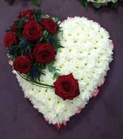 Classic White Heart with Red Roses